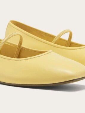 Everlane Day Mary Jane Leather Flats Women's Size 7.5  Straw Yellow Square Toe